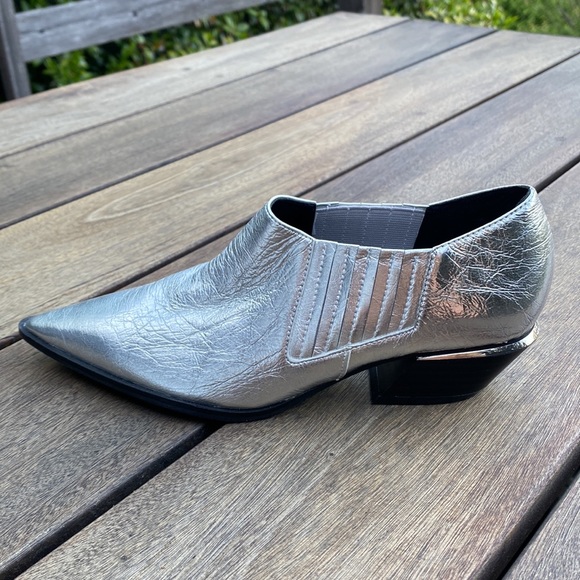 Calvin Klein New Silver Booties Cowboy Boots Western Women Size 6.5M Pointed Toe - Picture 1 of 11